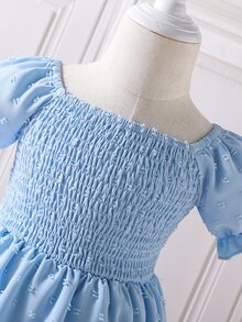 Bebé Vestido de lunares de manga farol bajo con fruncido - Celeste - Ver 4