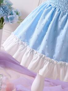 Bebé Vestido de lunares de manga farol bajo con fruncido - Celeste - Ver 5