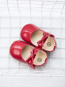 Giày bệt Mary Jane trang trí nơ cho trẻ sơ sinh, giày bệt ngoài trời kiểu Preppy - Đỏ - Xem 4