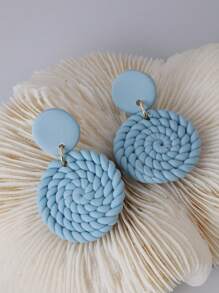 1 对手工软粘土编织圆形设计自然耳环，时尚优雅，适合女性，适合旅行和度假 - 藍色 - 查看 1