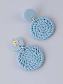 1 对手工软粘土编织圆形设计自然耳环，时尚优雅，适合女性，适合旅行和度假 - 藍色 - 查看 2