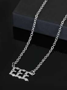 GuoShuang 1入組時尚不銹鋼數字吊墜項鍊適用於女士日常裝飾 - 復古銀色 - 查看 2