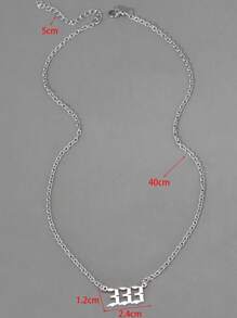 GuoShuang 1入組時尚不銹鋼數字吊墜項鍊適用於女士日常裝飾 - 復古銀色 - 查看 3