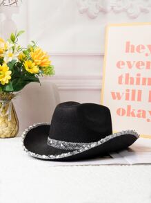 1入組女士亮片裝飾可調節牛仔帽適合派對 - 彩色 - 查看 4