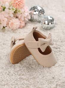 Baby Bow Decor Ankle Strap Flats, Preppy Spring Flats - Apricot - View 2