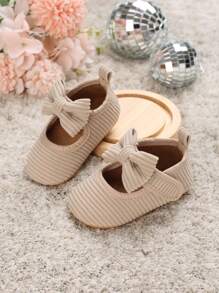 Baby Bow Decor Ankle Strap Flats, Preppy Spring Flats - Apricot - View 3