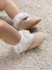 Baby Bow Decor Ankle Strap Flats, Preppy Spring Flats - Apricot - View 5