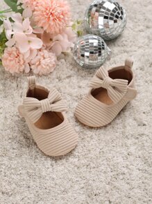 Baby Bow Decor Ankle Strap Flats, Preppy Spring Flats - Apricot - View 6