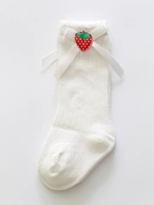 1 đôi Vớ thủy thủ đoàn thông thường trang trí dâu tây cho bé gái mới tập đi - Đỏ và trắng - Xem 3