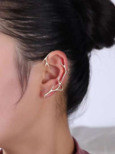 1pc Fashion Zinc Alloy Antler Design Ear Wrap For Women For Daily Decoration