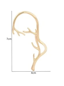 1入組時尚鋅合金鹿角設計耳掛適用於女士日常裝飾 - 金黃色 - 查看 4