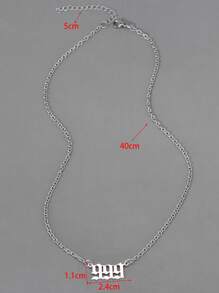 GuoShuang 1入組時尚數字吊墜項鍊適用於女士日常裝飾 - 復古銀色 - 查看 5