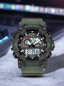 TOMI 1pc Men Green TPU Strap Sporty Date Round Dial Digital Watch, For Daily Life - Army Green - View 4