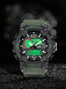 TOMI 1pc Men Green TPU Strap Sporty Date Round Dial Digital Watch, For Daily Life - Army Green - View 5