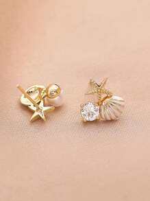 1 Đôi Thời Trang Kim Cương Giả & Vỏ Chi Tiết Bông Tai Dành Cho Nữ Dự Tiệc - Vàng - Xem 4