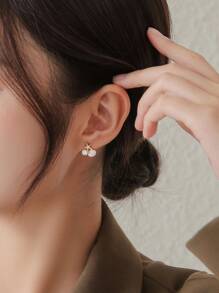 1 Đôi Thời Trang Kim Cương Giả & Vỏ Chi Tiết Bông Tai Dành Cho Nữ Dự Tiệc - Vàng - Xem 7