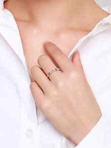 1入時尚銀色立體切割立體設計錯綜有致戒指,適用於結婚禮物、訂婚禮物、新娘珠寶 - 銀色 - 查看 2