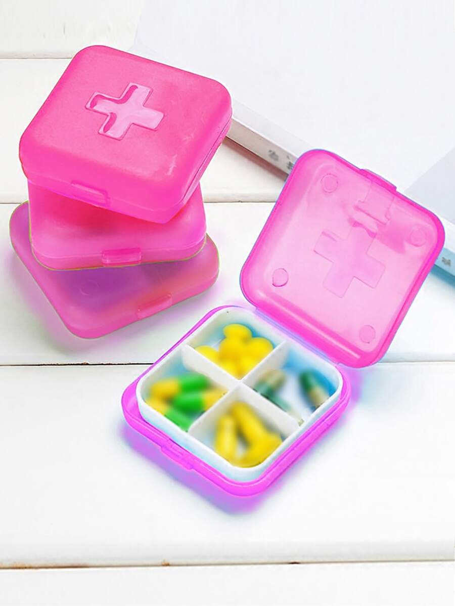 1入組塑膠藥品收納盒,現代4格藥鎖盒適用於戶外 - 粉色 - 查看 1