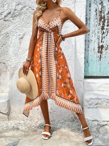 SHEIN VCAY 印花手帕下擺吊帶連衣裙 - 彩色 - 查看 4