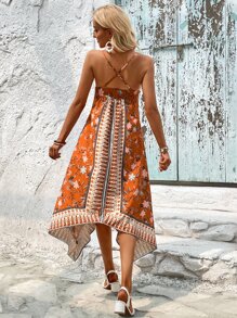 SHEIN VCAY 印花手帕下擺吊帶連衣裙 - 彩色 - 查看 2