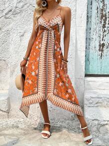 SHEIN VCAY 印花手帕下擺吊帶連衣裙 - 彩色 - 查看 1