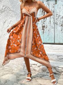 SHEIN VCAY 印花手帕下擺吊帶連衣裙 - 彩色 - 查看 3