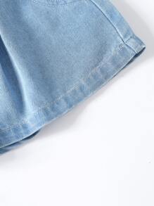 Baby Paperbag Waist Button Front Denim Shorts - Light Wash - View 3