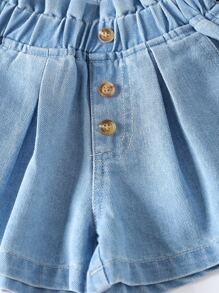 Baby Paperbag Waist Button Front Denim Shorts - Light Wash - View 6