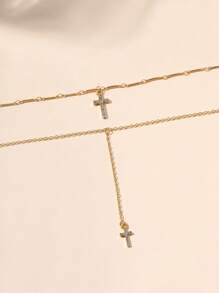 Vòng cổ nhiều lớp quyến rũ chéo - Vàng - Xem 3