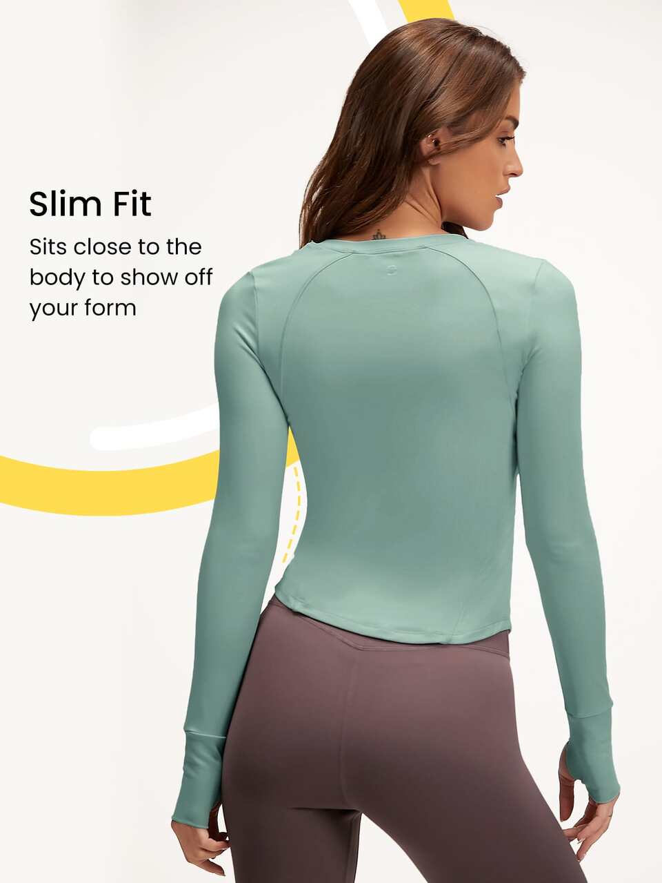 FeatherFit™ Waist Slimming Curved Long Sleeve Top Low Impact Yoga Pilates Daily Summer