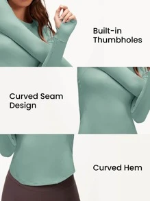 GLOWMODE FeatherFit™ Waist Slimming Curved Long Sleeve Top Low Impact Yoga Daily Summer - Mist Green - View 4