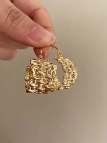 Textured Hoop Earrings - Gold - View 1