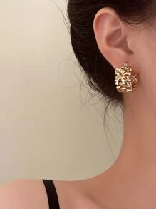Textured Hoop Earrings - Gold - View 3