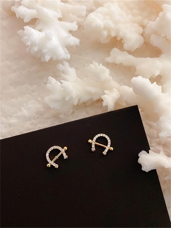 CHOSHILAR 1pair Glamorous Cubic Zirconia Horseshoe Design Stud Earrings For Women For Daily Decoration