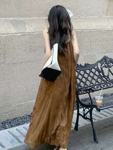 格紋側口袋吊帶洋裝