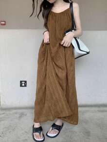 格紋側口袋吊帶洋裝
