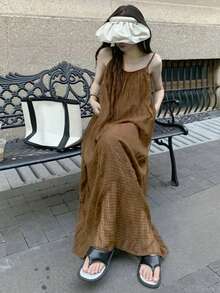 格紋側口袋吊帶洋裝