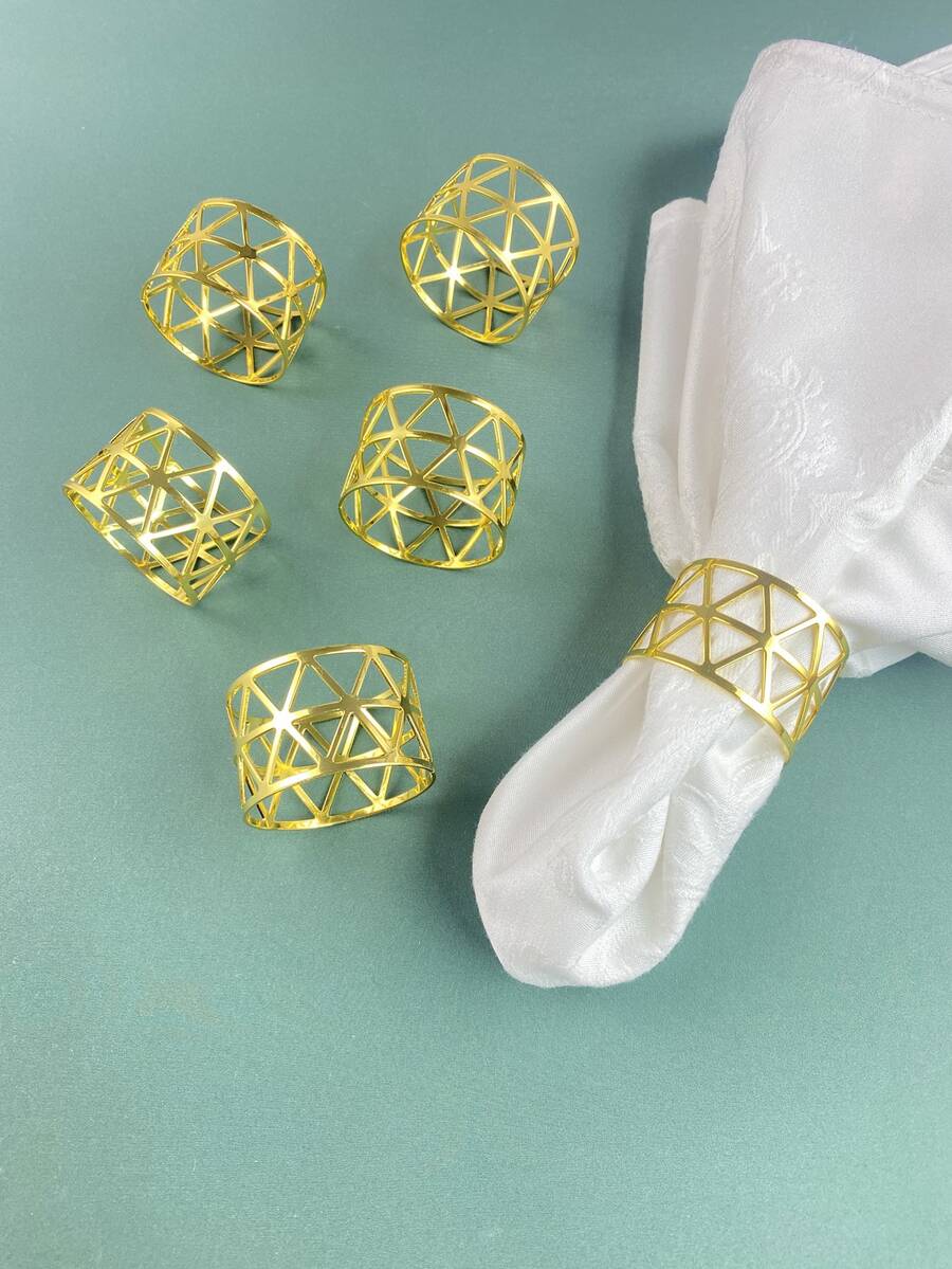 6pcs Hollow Out Napkin Ring, Gold Napkin Buckle For Dining Table - Gold - View 1