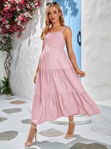 SHEIN 孕婦荷葉邊吊帶連衣裙 - 淺粉色 - 查看 5