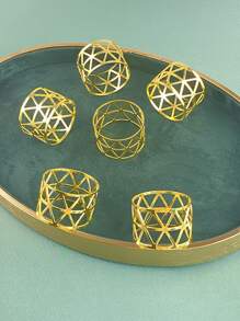 6pcs Hollow Out Napkin Ring, Gold Napkin Buckle For Dining Table - Gold - View 3