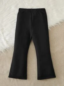 SHEIN Young Girl Letter Patched Detail Split Hem Flare Leg Sweatpants - Black - View 3
