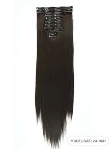 12 cái kẹp trong phần mở rộng tóc tổng hợp dài thẳng - màu nâu - Xem 2