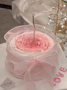 1pc Faux Pearl Decor Mesh, 72 Inch Pink Garment Decoration, Flower Wrapping Ribbon, For DIY Crafting - Pink - View 5