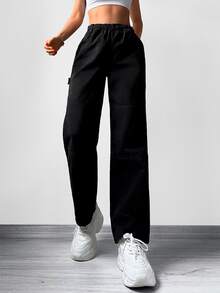 Cottnline Elastic Waist Straight Leg Jeans - Black - View 3