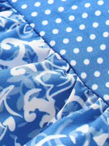 Baby Floral & Polka Dot Print Bow Front Dress With Accessory Hat - Blue - View 5