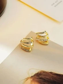 Rhinestone Decor Stud Earrings - Gold - View 5