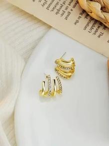 Rhinestone Decor Stud Earrings - Gold - View 7