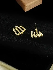 Rhinestone Decor Stud Earrings - Gold - View 9