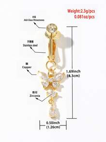 Thép không gỉ Cubic Zirconia Trang trí bướm Trang trí rốn Bụng Cuff cho phụ nữ và trẻ em gái - Vàng - Xem 7