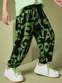 Boys Letter Graphic Trousers - Black - View 1